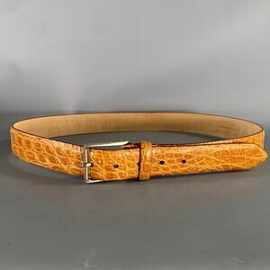BERGDORF GOODMAN Size 38 Brown Mustard Nubuck Crocodile Belt